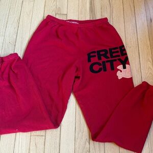 FREECITY RED drawstring Sweatpants lightweight French terry flow Size Small EUC